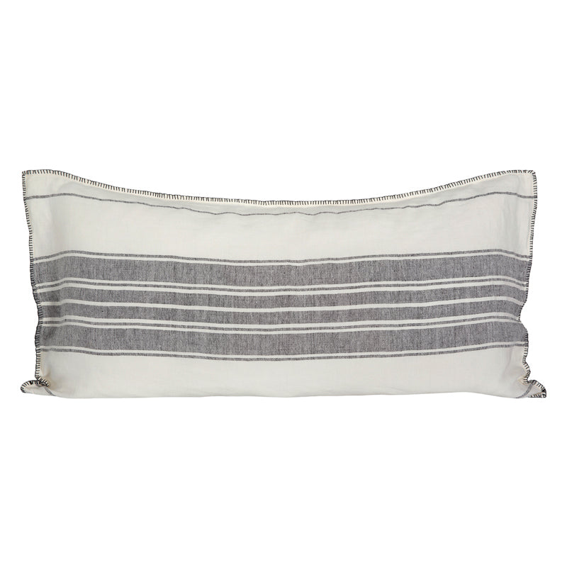 Funda Cojín Lino Córcega Marfil/Natural/Negro 55x110 cm