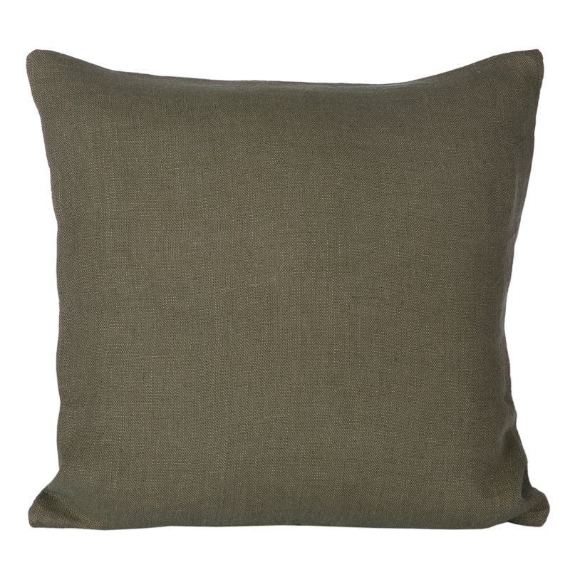 Funda Cojín Lino Bordado Skagen Kaki 45x45 cm
