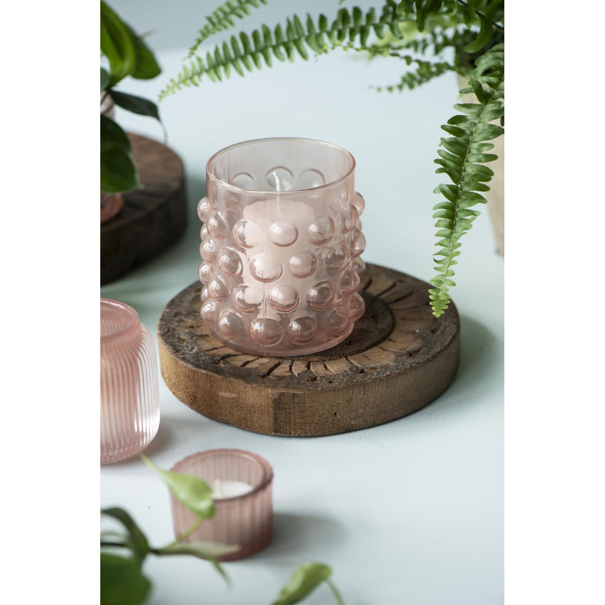 Portavela de Vidrio Burbujas Rosado