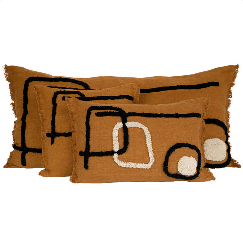 Funda Cojín Lino Bordado Tikri Caramel 40x60 cm