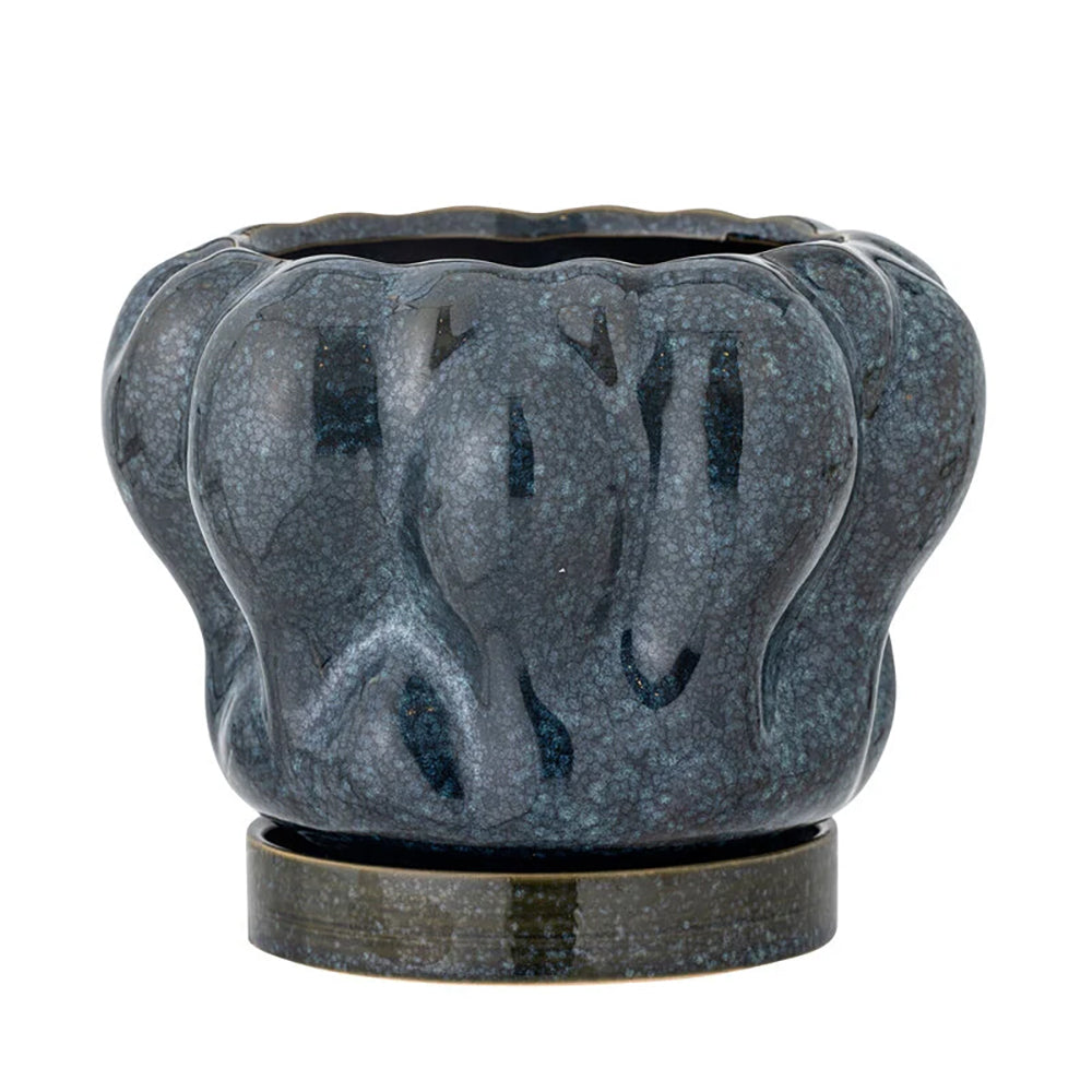Macetero Hollis Azul con Base, Ø20xH16,5 cm
