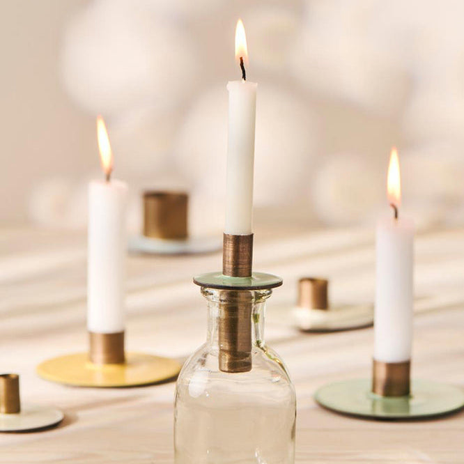 Candelabro Metálico Bicolor Crema Vela Taper Para Botella, H: 6,7 Ø: 4,3 cm