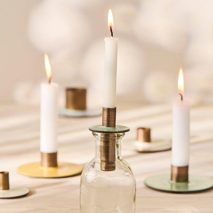 Candelabro Metálico Bicolor Crema Vela Taper Para Botella, H: 6,7 Ø: 4,3 cm