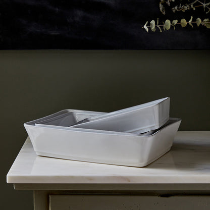 Fuente Rectangular Friso 30 cm Blanca