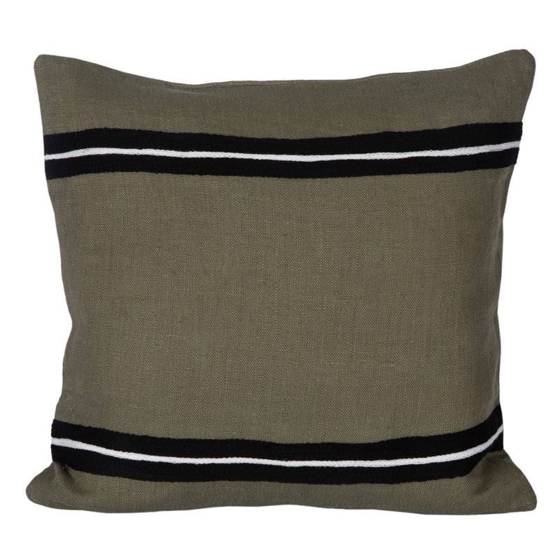 Funda Cojín Lino Bordado Skagen Kaki 45x45 cm