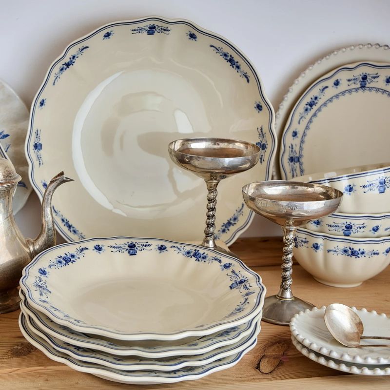 6 Platos Hondo Pasta VILA 25 cm Beige-Blue