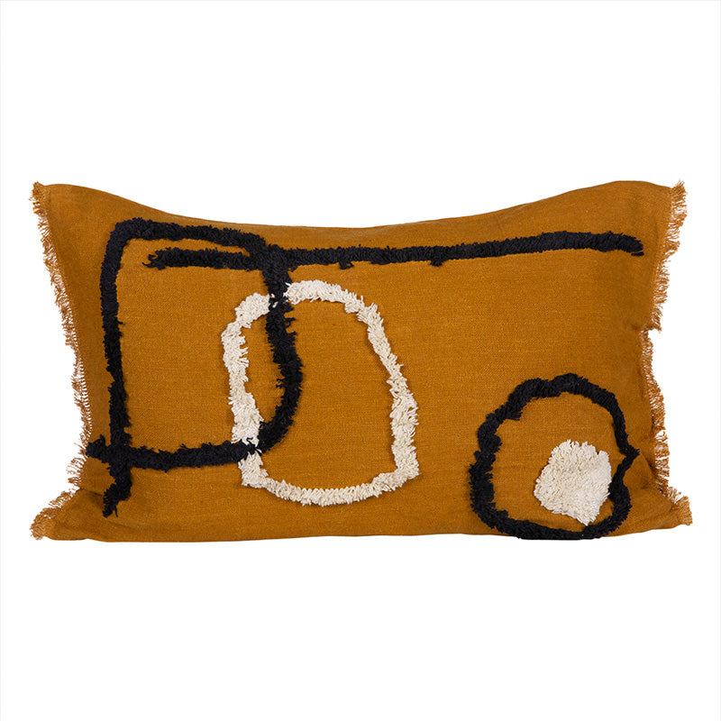 Funda Cojín Lino Bordado Tikri Caramel 40x60 cm