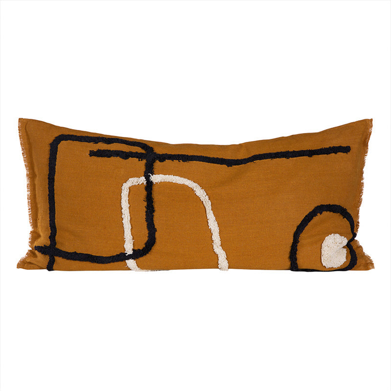 Funda Cojín Lino Bordado Tikri Caramel 55x110 cm