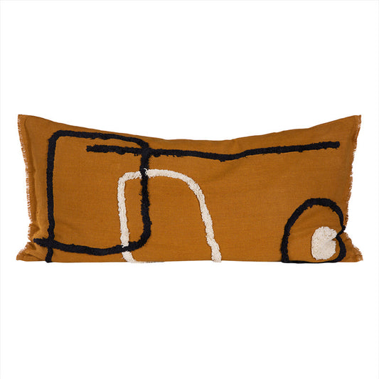 Funda Cojín Lino Bordado Tikri Caramel 55x110 cm