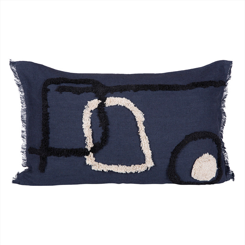 Funda Cojín Lino Bordado Tikri Denim 40x60 cm